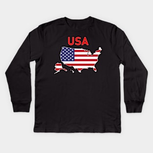 USA Outline (Short) Kids Long Sleeve T-Shirt